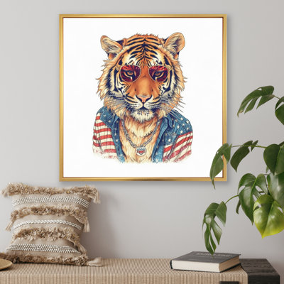 Tigre orange bleu avec lunettes de soleil sur toile