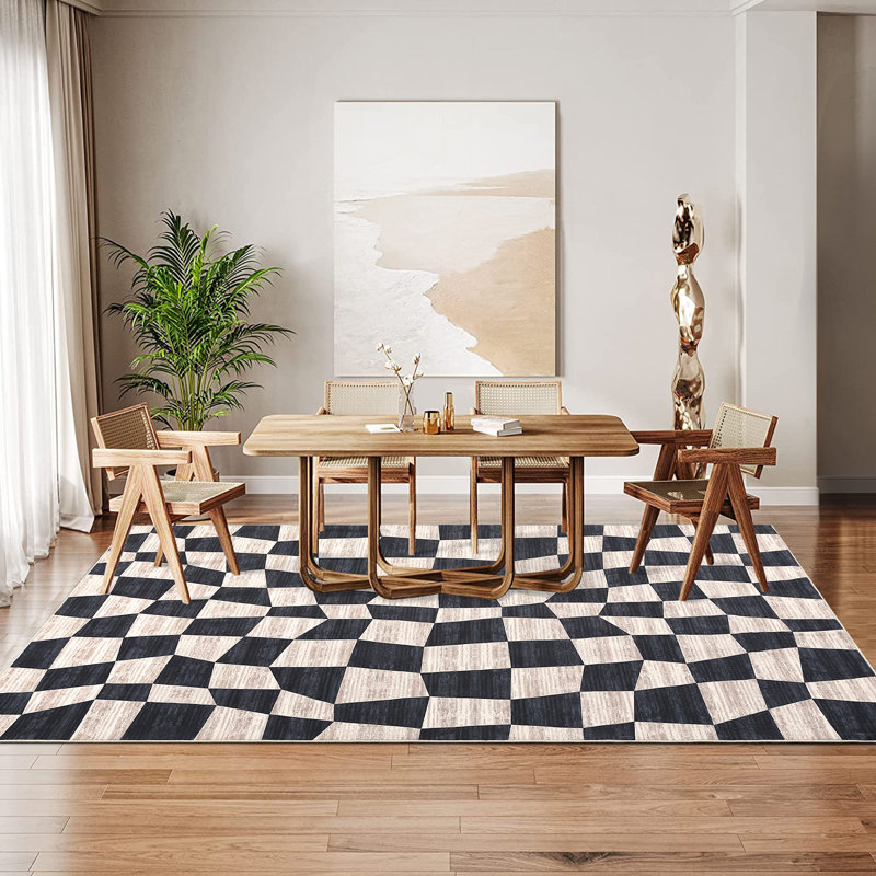 Abstract Checkered Machine Washable Rug for Living Room Geometric Non-Slip Rug for Bedroom Dining Room Office Nursery Playroom Teen Dorm