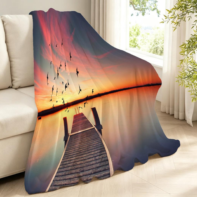 Jeté en flanelle transparente molletonné ultra doux, avec imprimé de jetée en bois Sunset Sunset, Jeté 40 po x 50 po