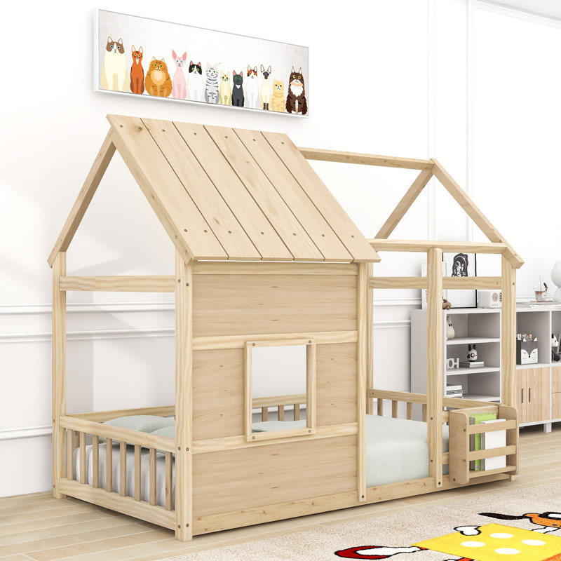 Lit simple avec toit et bibliothèque, Naturel