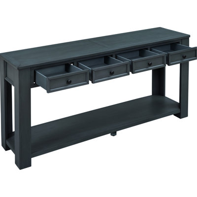 Console Table In Navy Colour: Solid Wood With Functional Storage Classic Table: Ample Shelf Space