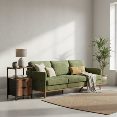 83'' Gray Plush 3-Seat Solid Sofa And 15'' Side Table