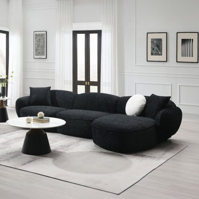 Canapé modulaire Lucifer avec 3 coussins décoratifs, revêtement en chenille chatoyante et sièges moelleux - noir et blanc