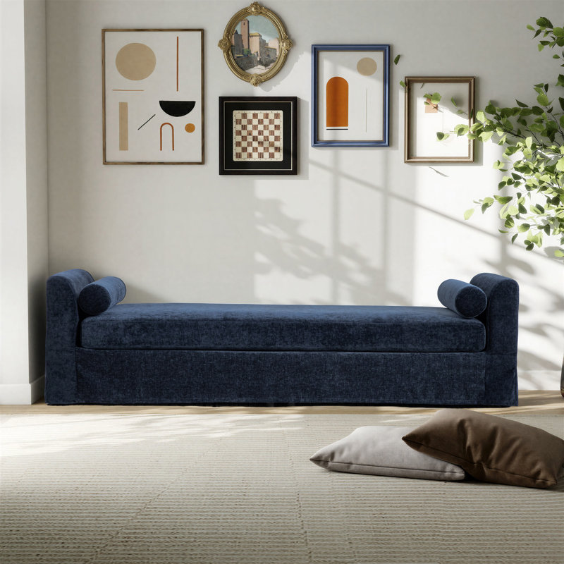 Banc rembourré avec deux coussins Modern Chenille, Marine