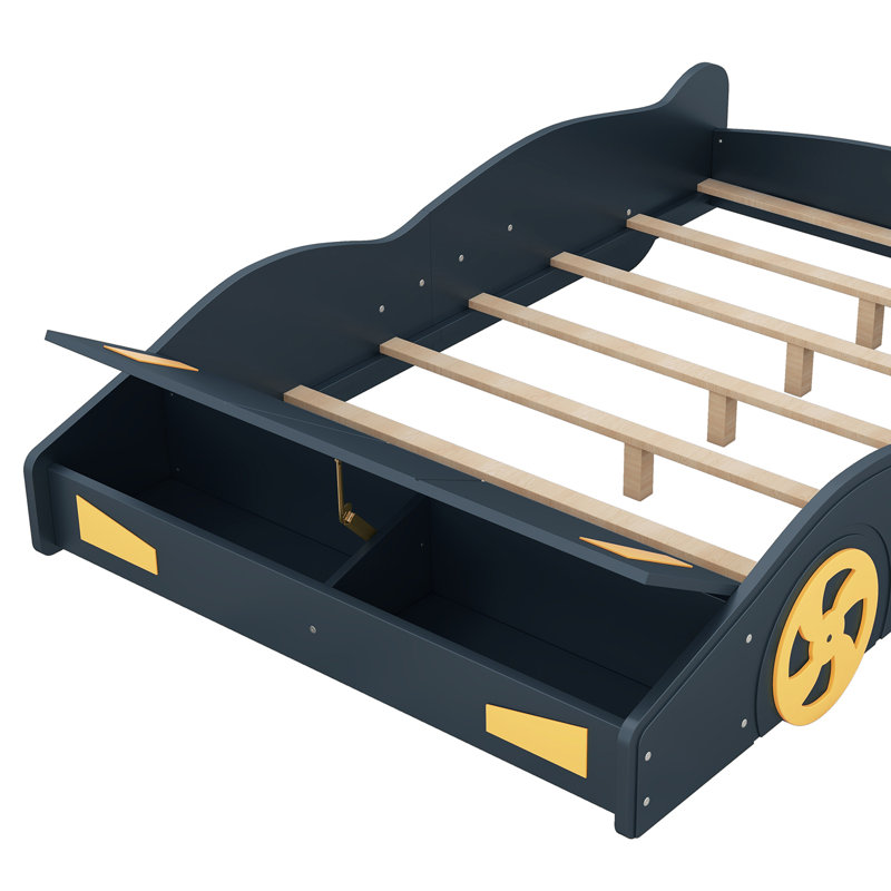 Full Size Race Car-Shaped Platform Bed, Blue, Full