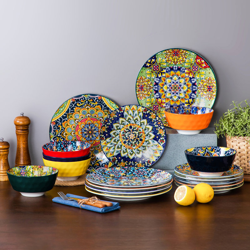 Service de table en porcelaine 16 pièces, service pour 4 (ensemble de 16), 16, Jaune
