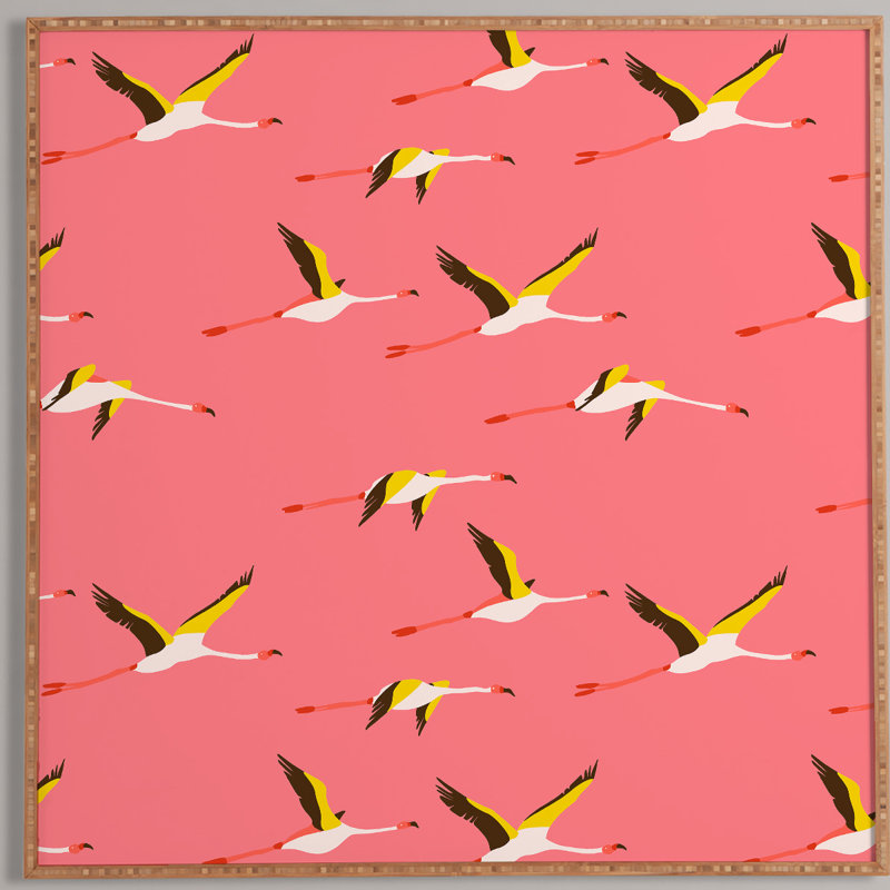 « flamant rose broyage », impression encadrée, H 12 po x l 12 po