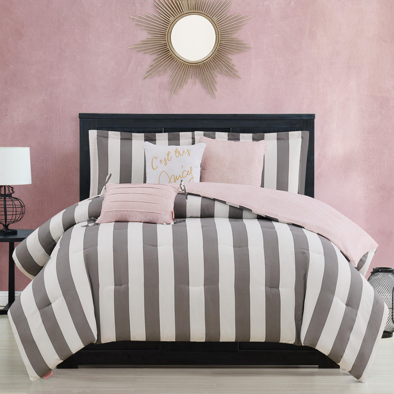 Juicy Couture Cabana Stripe Comforter Sets, Gray/White, Twin/Twin XL Comforter + 1 Sham + 3 Throw Pillows