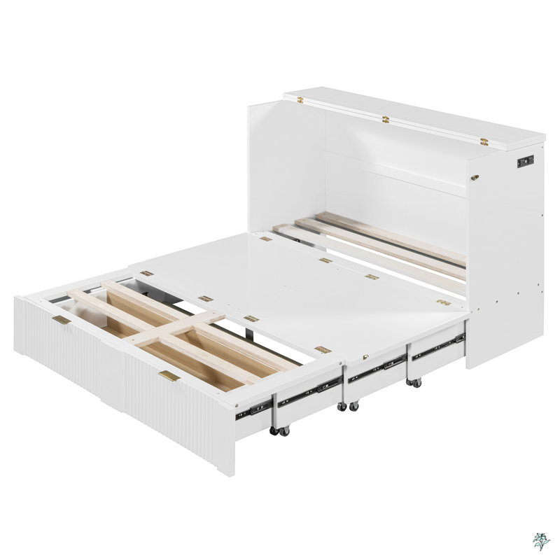 Lit escamotable double avec tiroir et un ensemble de prises et ports USB
