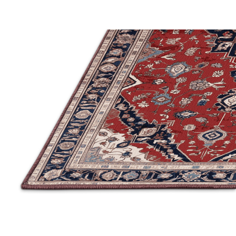 Tapis rouge persan lavable à la machine, Carré 3 pi