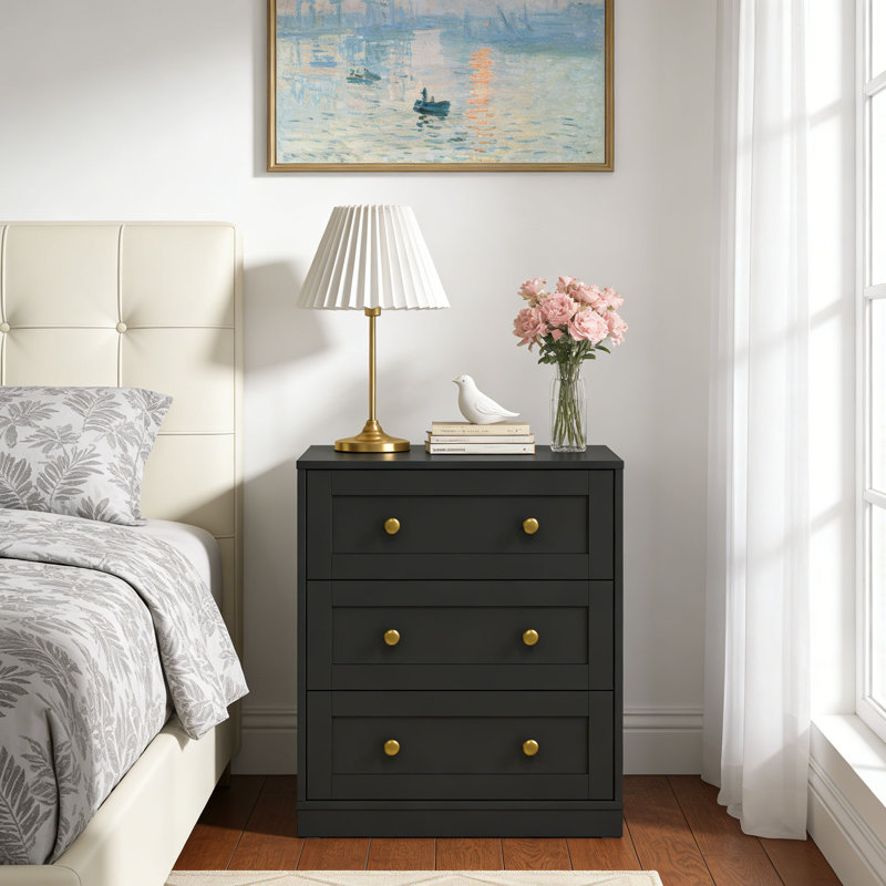 Yokota Wood 3 Drawer Dresser, Black