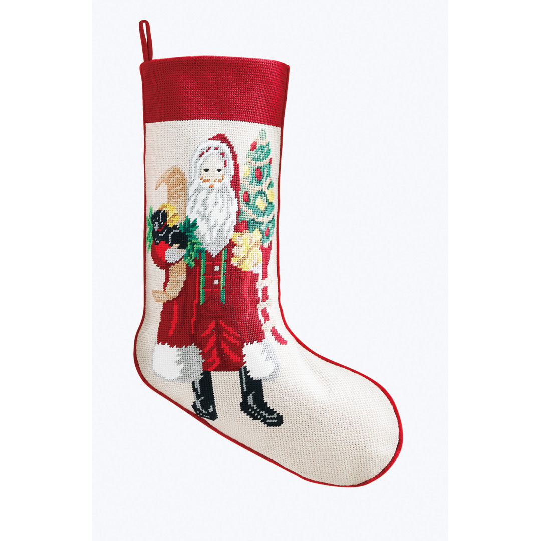 Santa & Puppy Embroidered Needlepoint Stocking The Holiday Aisle®