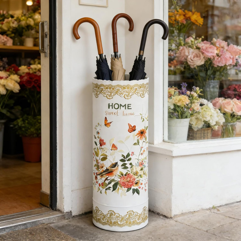 Rural Circular Umbrella Stand, White/Gold