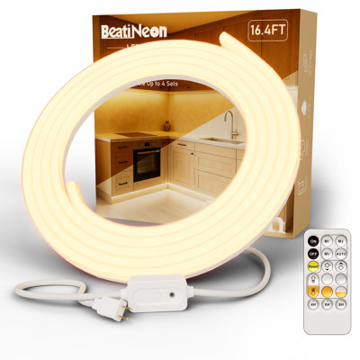 Lumière de corde au néon blanche réglable de 16,4 pi, bande de néon enfichable 120 V blanc et blanc chaud 3000K-6500K, changement de couleur continu avec télécommande, connectable, luminosité réglable, minuterie, modes dynamiques, étanche IP65