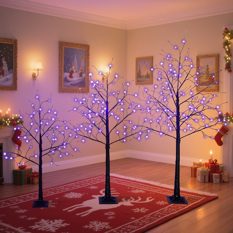 Arbre de Noël 3 lumières avec lumières mauves, 4 pi 5 pi et 6 pi, arbre lumineux pour décoration de Noël