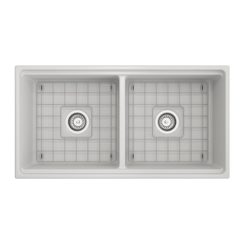 Contempo 36'' L Double Basin Kitchen Sink, Matte White