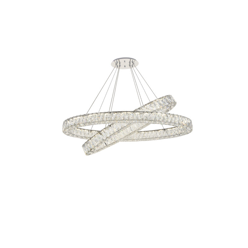 Steveson 2-Light Crystal Oval LED Chandelier, 12" H x 36" W x 36" D, Chrome