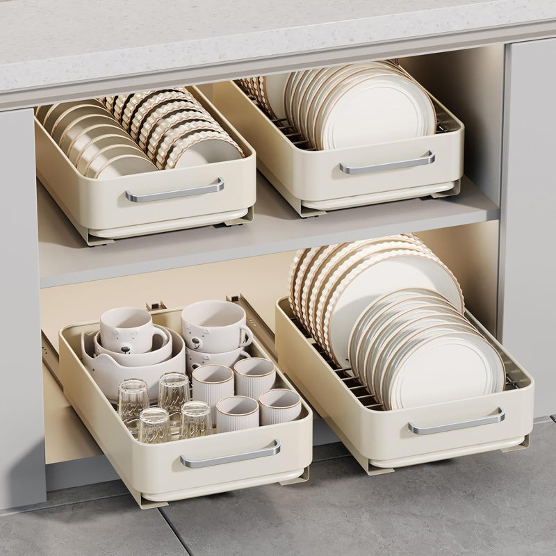 1pc Carbon Steel Kitchen Pull-out Storage Rack Dishes Bowls Rack Cabinets