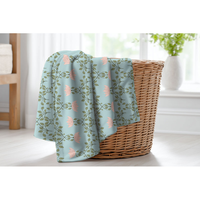 Couverture en velours de coton Anjelica, L 60 po x l 50 po, Motif floral bleu