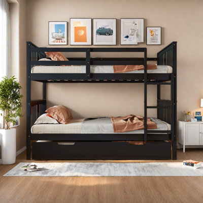 Full Over Full Bunk Bed With Twin Size Trundle And Ladder