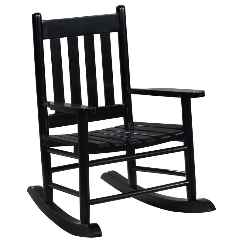 Chaise berçante noire avec dossier en lattes de bois