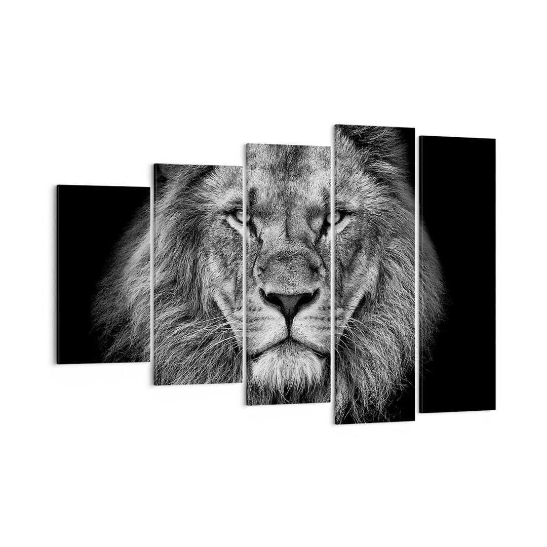 5-tlg. Leinwandbilder-Set Portrait Lion Black and White