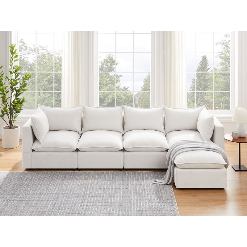 Canapé modulaire rembourré 5 pièces Koldo, Velours blanc