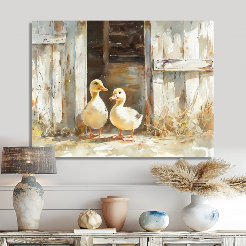 «Ducks Portrait At The Farm I», impression d'art mural en métal moderne, H 12 po x l 20 po