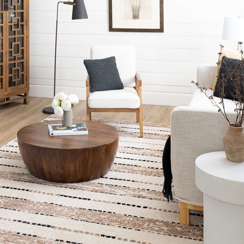 Traverse Lanes Tan and Black Striped Synthetic Area Rug