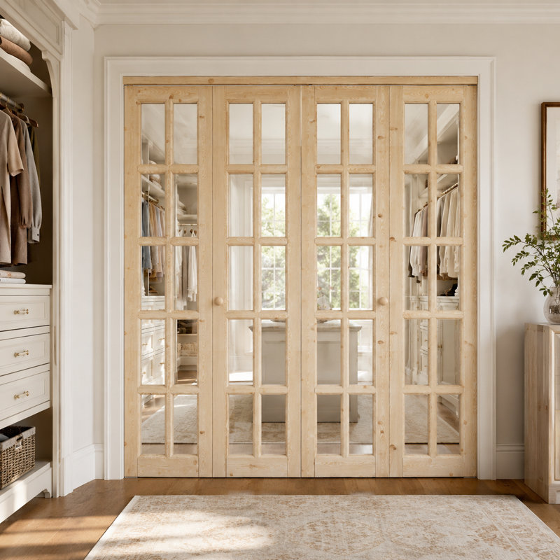 Porte pliante double 60 "x 60" en bois massif 60 po x 80 po avec quincaillerie d'installation, 60 po x 80 po