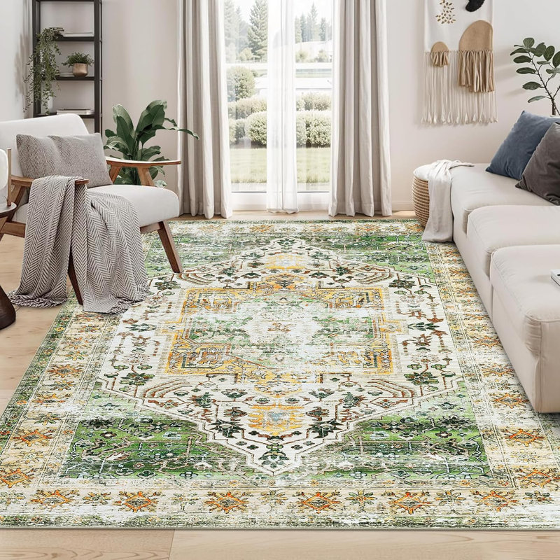 Runner Rug Kitchen Hallway Entryway – Vintage Floral Oriental Design Non-Slip Stain Resistant Low Pile Floor Covering (Blue)