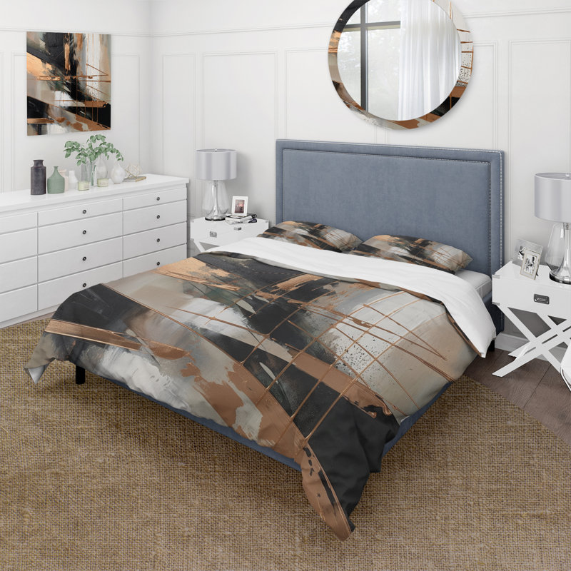 Ensemble de housse de couette abstrait brun et noir Beyond Boundaries III - Abstract