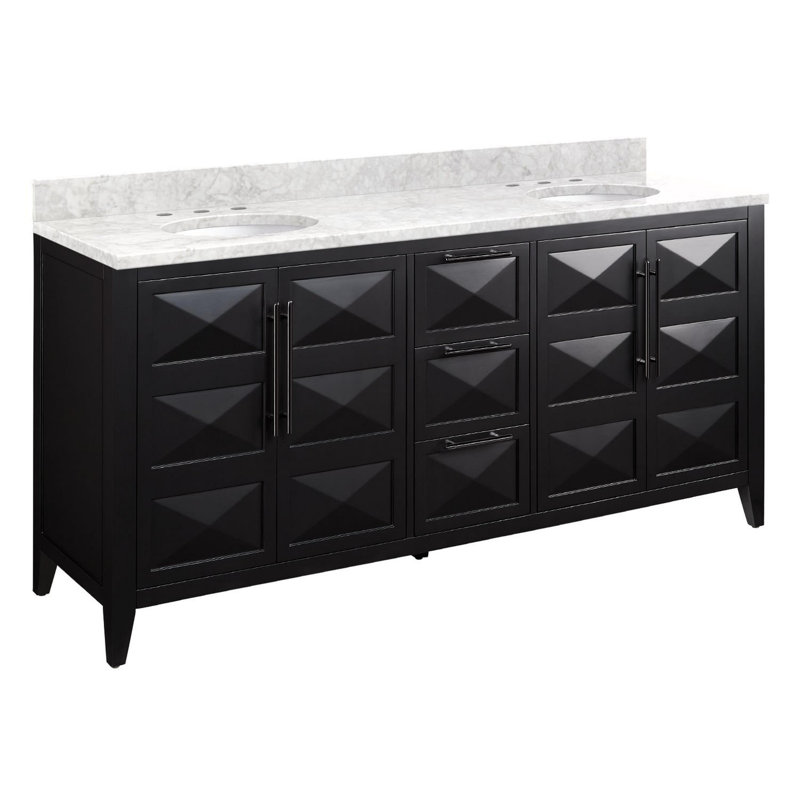 72" Holmesdale Vanity with Undermount Sinks, Carrara Marble, Bright White, Satin Nickel