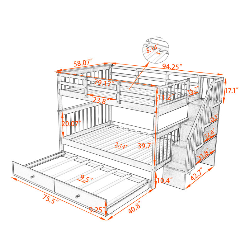 Eraldo Kids Full Over Full Bunk Bed with Trundle, White