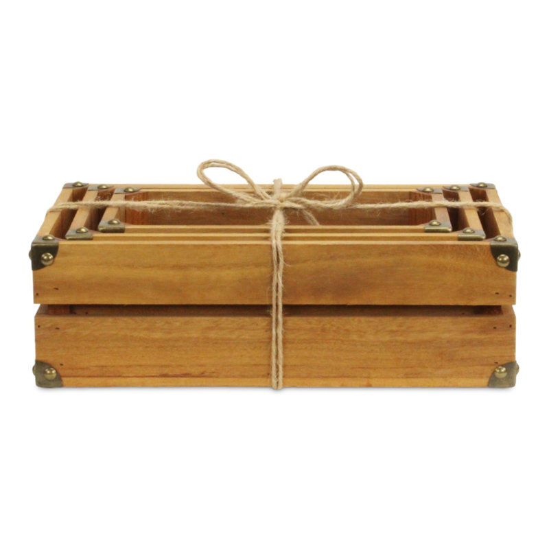 Ensemble de caisses en bois massif, Brun moyen