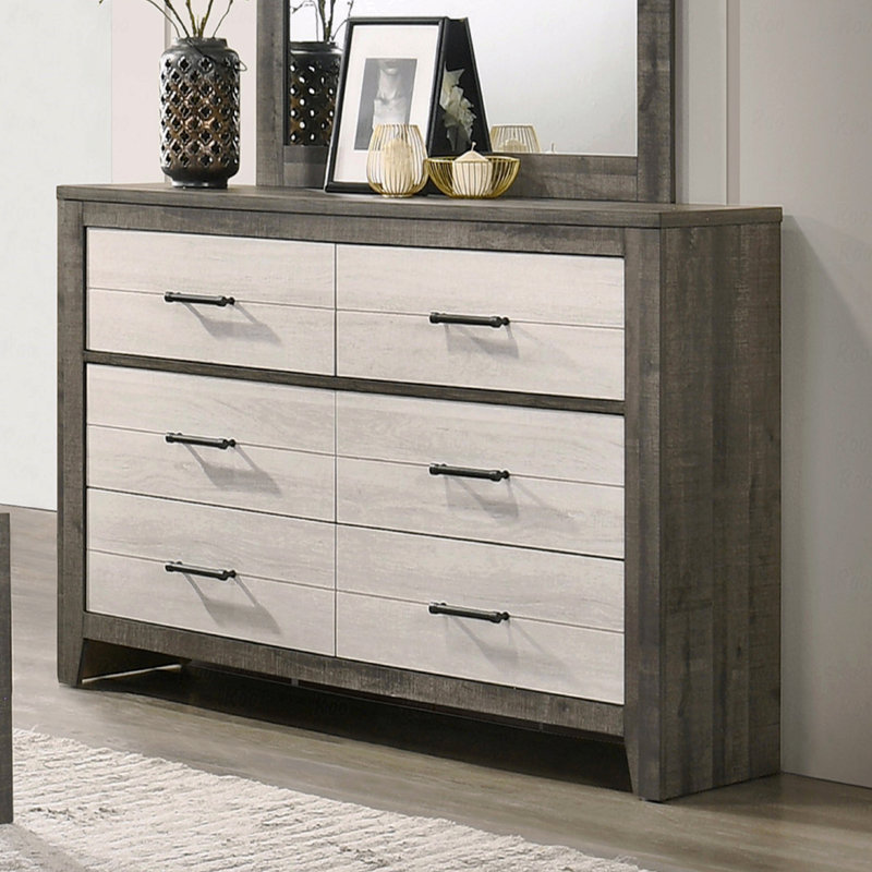 1Pc Dresser Two-Tone Finish Convenient Bedside Storage Six Drawers Metal Pull Handle