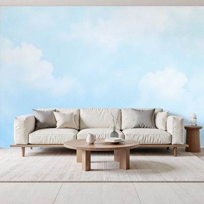 Boho Peel and Stick Wallpaper Soft Blue Sky White Fluffy Clouds Minimalist Wall Murals 69"H x 96"W Removable PVC Wall Paper Self-Adhesive Wall Decor for Nursery Classroom Kids Bedroom Living Room