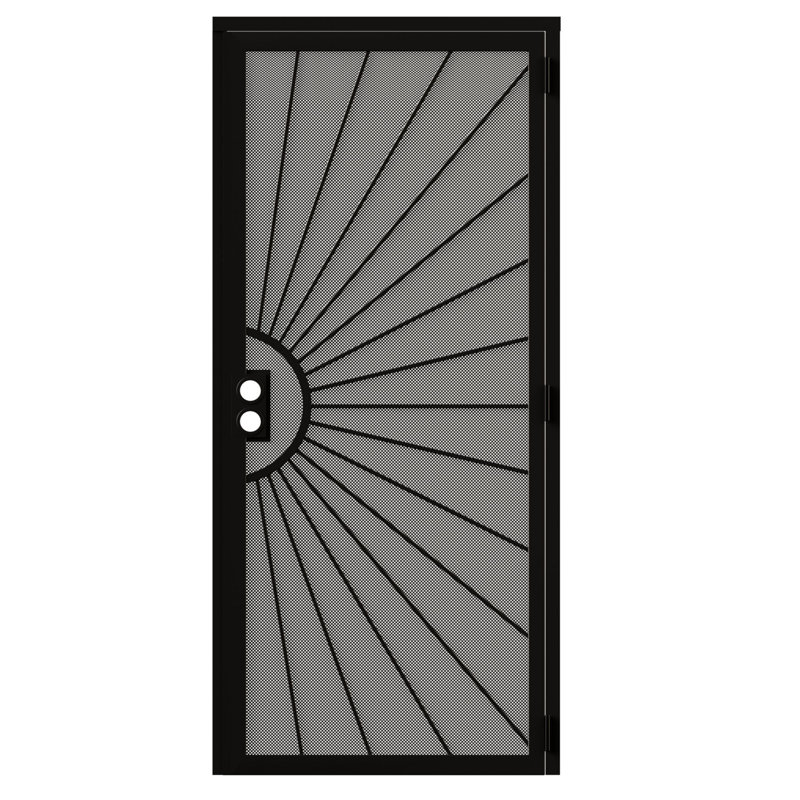 Security Screen Door 36" x 80" Perforated Mesh Steel Exterior Door with Rust-Resistant Finish and Dual-Bore, Universal/Reversible Outswing Black Powder Coated, Sturdy with Optimal Airflow & Prevent Insect for Front or Patio Entry, back porches, balconies
