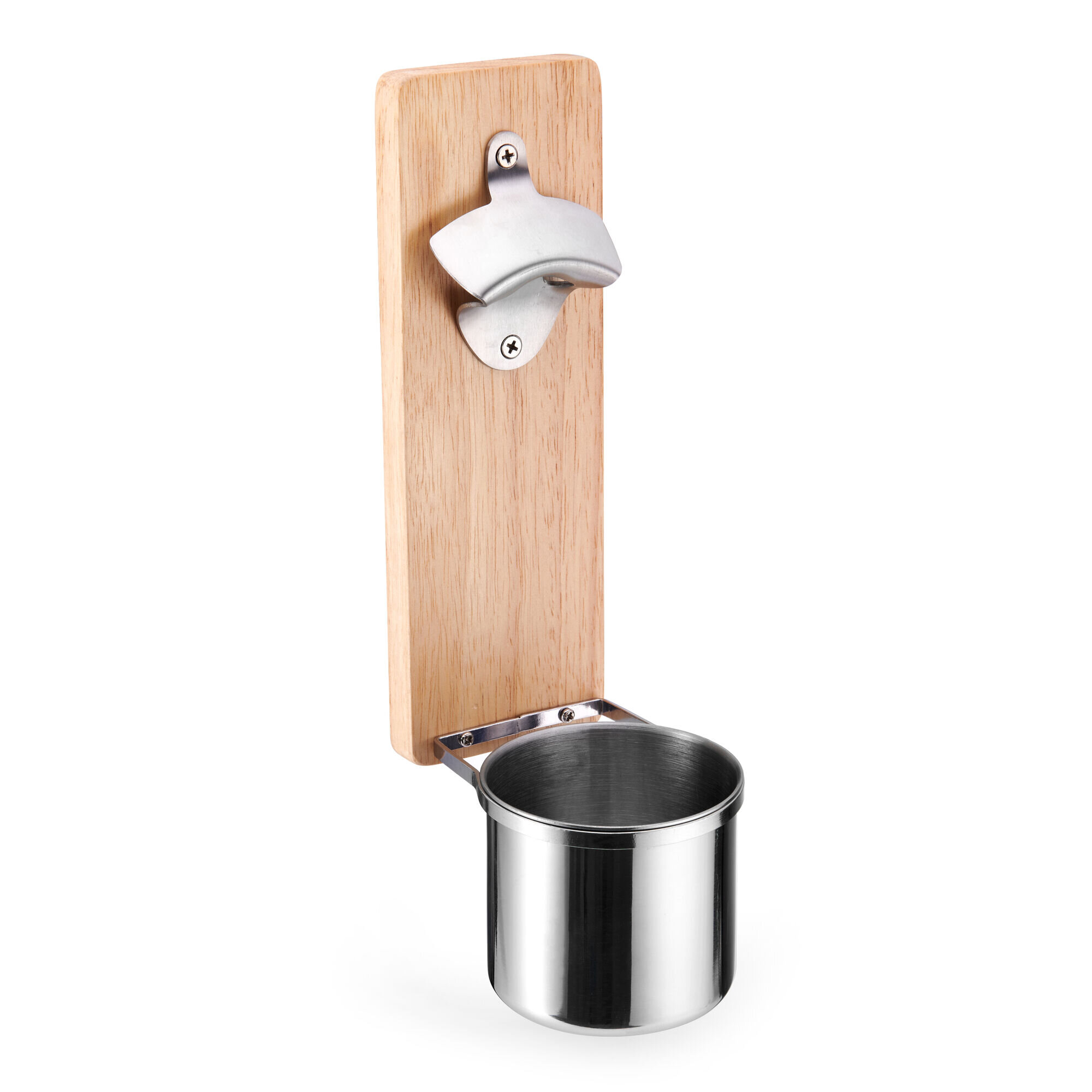 Farberware BBQ Magnetic Bottle Opener with Cup Holder, 11.5 Inch, Stainless  Steel and Wood