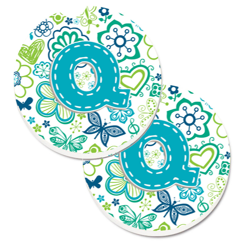 Sous-verre à fleurs et voitures papillons, Q, Bleu sarcelle