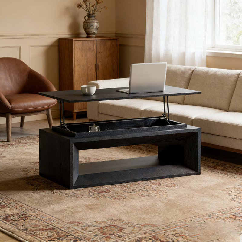 Table basse à plateau relevable 43,3 po avec rangement, Noir