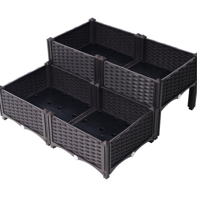 4 Piece Raised Garden Bed with Legs, Self-Watering Planter Box for Growing Flowers, Herbs, and Vegetables in Brown