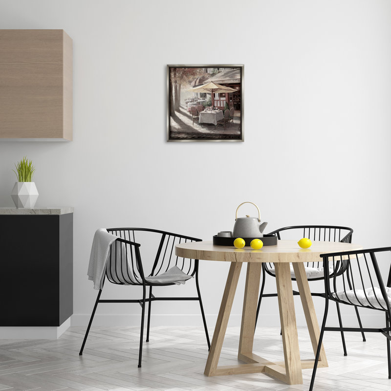 «Warm Sunlit Bistro», art par T.C. Chiu, H 18 po x l 18 po, Cadre flottant gris lustré