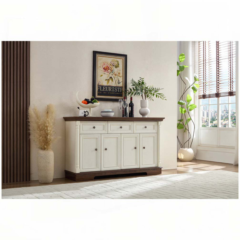 Armoire de rangement Farmhouse avec tiroirs et portes, Blanc