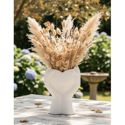 8" Heart-in-Hands White Ceramic Vase - Cute Modern Small Flower Vase for Pampas Grass Home Table Centerpiece Shelf Mom Gift