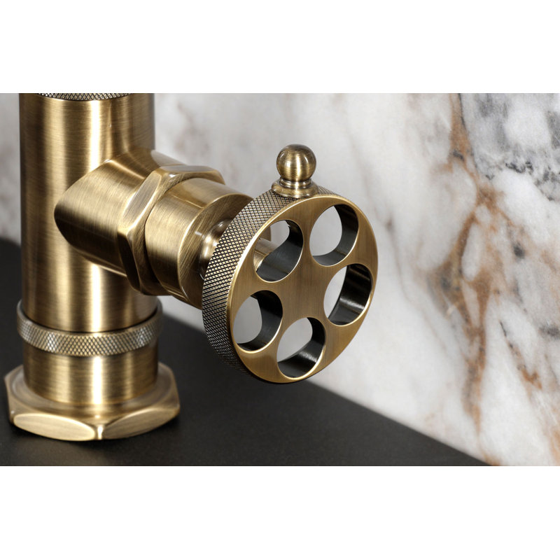 Kingston Brass Wendell Single-Handle 1-Hole Deck Mount Bathroom Faucet with Knurled Handle and Push Pop-Up Drain