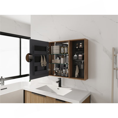 43.7'' Bathroom Mirror Cabinet with Storage Combination,Wall Mounted Medicine Cabinet with Mirror Door,Storage Cabinet with Accessories-Frosted Plastic Bins & Hooks,Plywood