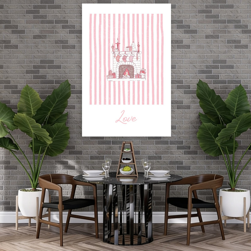 Christmas Fireplace Love Abstract Contemporary Winter Architecture Wall Art Print 1 Piece Wrapped Canvas Wall Art