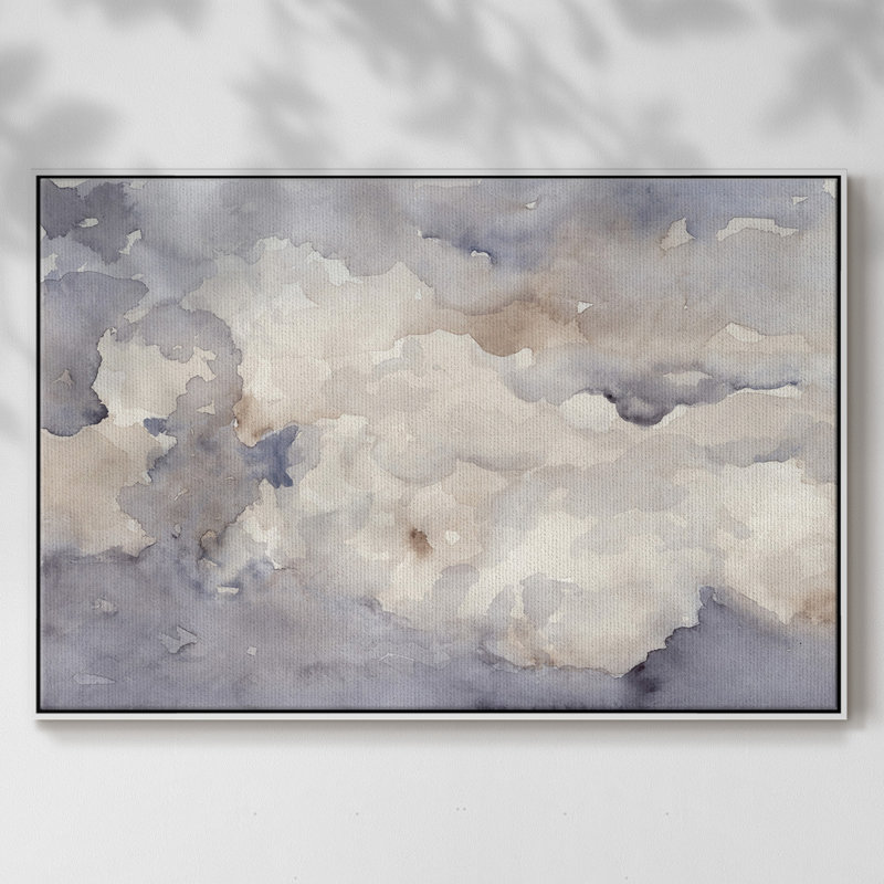 «Clouds In Neutral II», peinture sur toile encadrée, Cadre blanc, H 27 po x l 41 po x P 2 po