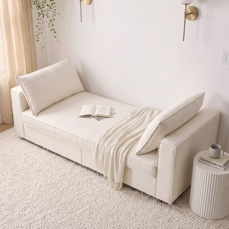 Lit de jour rembourré avec matelas et deux oreillers, Crème